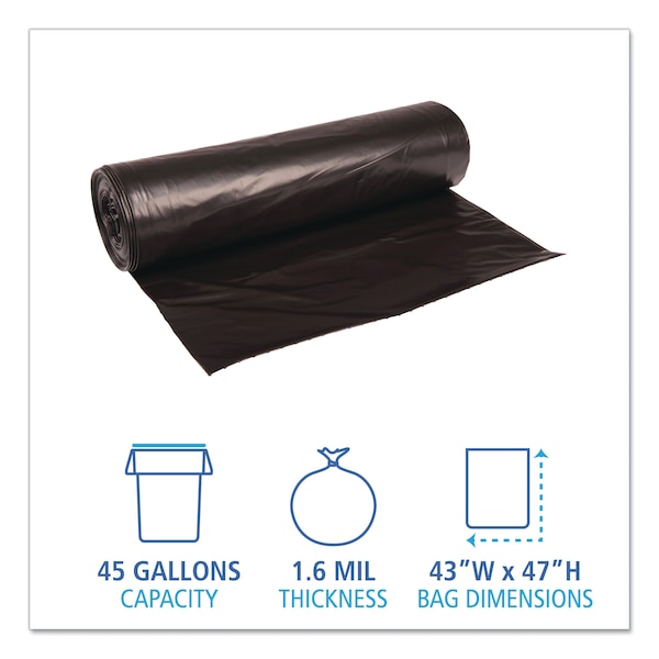 56 Gal Trash Bags, 36 In X 43 In, Super Extra Heavy-Duty, 1.6 Mil, Black, 100 PK